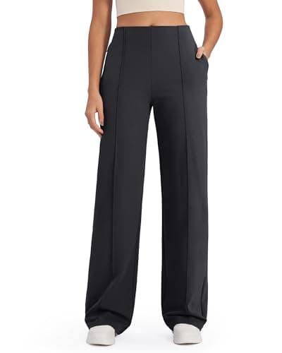 Image of G4Free Wide Leg Trousers for Women UK with Pockets High Waist Stretchy Loose Business Trousers Elegant Casual Dress Pants Tall Black,M