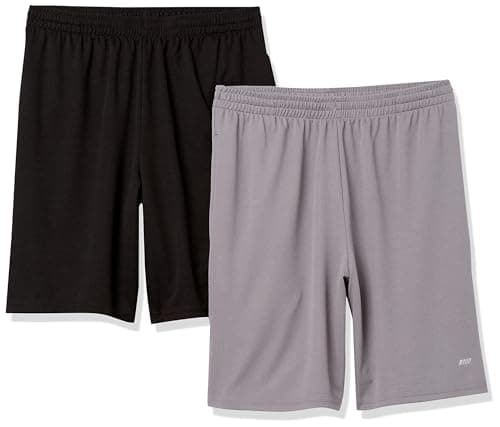 Image of Amazon Essentials Men's Athletic Basketball Gym, Performance Tech Loose-Fit Training Shorts, Pack of 2, Black/Dark Grey, M