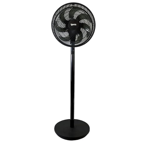 Image of Igenix IGFP012W 12” Pedestal & Desk Fan – 7 Blade Design for Stronger Breeze, 3 Speed Settings, Adjustable Height, Converts from Desk to Floor Fan, Quiet Cooling for Home & Office, Black