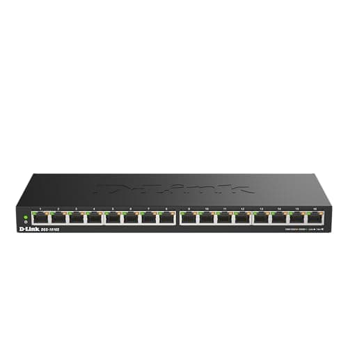 Image of D-Link DGS-1016S 16-Port Gigabit Unmanaged Switch, Fanless, Low Profile, Metal Housing, Desktop/Wall Mount, Plug-and-Play, 802.1p QoS, 802.3az EEE black DGS-1016S
