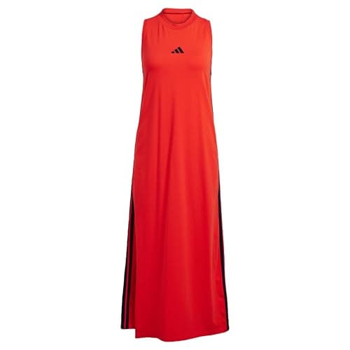 Image of adidas Women's Essentials 3-Stripes Long Racerback Dress, Pure Ruby/Black, M