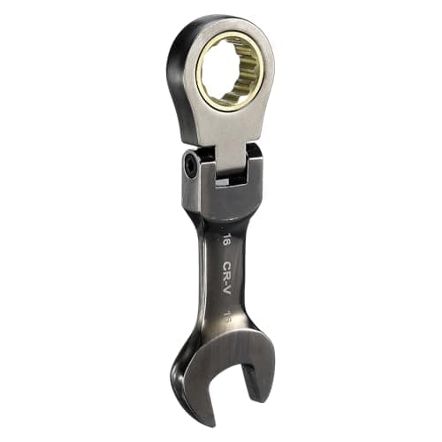Image of sourcing map Flex Head Stubby Ratcheting Combination Wrench 16mm Metric 72-Teeth CR-V Steel Nickel Plated Flex-Head Ratchet Wrench for Fasteners Nut Bolt
