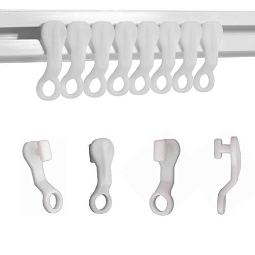 Image of Curtain Glider Hooks White Plastic Curtain Hook, Pack of 50