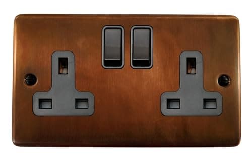 Image of G&H CTC10B Standard Plate Tarnished Copper 2 Gang Double 13A Switched Plug Socket