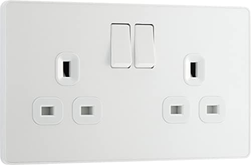 Image of BG Electrical Double Switched Power Plug Wall Socket, Screwless, Evolve, Pearlescent White, 13A, PCDCL22W