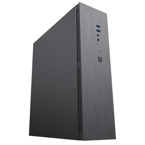 Image of CIT S8i Slim Micro-ATX Office PC Case, Black Brushed Finish, 2 USB 3.0 Ports, Compact Business Workstation with Pre-Installed 80mm Fan, Mini-ITX Compatible
