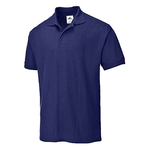Image of Portwest B210 Naples Mens Polo Shirt Short Sleeve Pique Knit Polycotton Corporate Workwear Uniform UPF 40 Plus UV Protection Rib Collar Cuffs Twin Stitched Seams, Navy, M