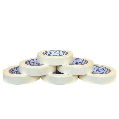 Image of REQUISITE NEEDS Pack of 6 Masking Tape, 24mm Wide, 50 Metre Rolls, Ideal for Painters, Decorators Professional & DIY Use, Painting Walls, Packaging, Crafts & more