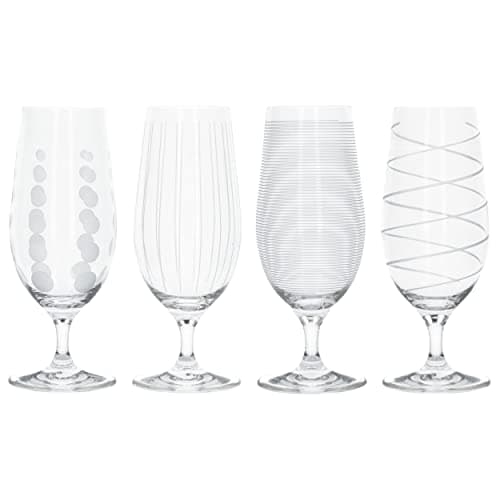 Image of MIKASA Beer Glasses/Craft Beer Glass Set with Decorative Etching, Silver, 4 Count (Pack of 1)