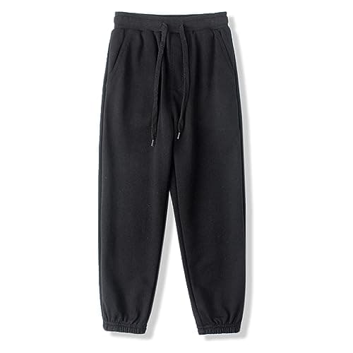 Image of BINIDUCKLING Boys Girls Plain Joggers, Drawstring Tracksuit Bottoms Classic Elasticated Cuff Jogging Pants Kids Casual School Trousers for PE Sports and Games (Black,160/10-12Years)