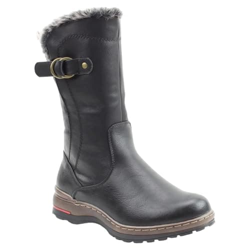Image of Heavenly Feet Bramble1 Faux Leather Warm Lined Vegan Mid Calf Boots (Black, UK Footwear Size System, Adult, Women, Numeric, Medium, 7)
