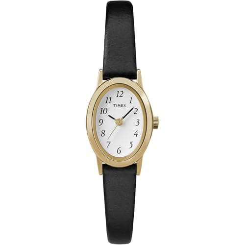 Image of Timex Classic Women's Quartz Watch with White Dial Analogue Display and Black Leather Strap T21912PF