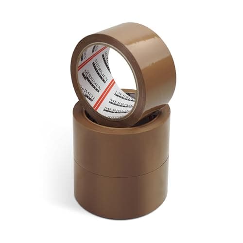 Image of Merrimen Strong Heavy Duty Roll Pack Brown Packaging Tape, Secure Sticky Sealing Tape for Parcel Boxes, Moving Boxes, Large Postal Bags for Long Term Storage, (48MM x 66M) (3 rolls, Brown)