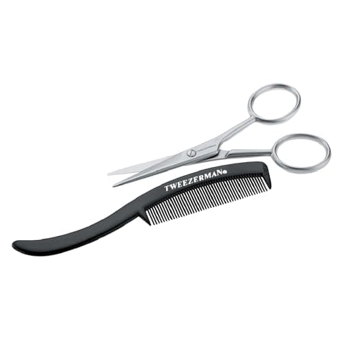 Image of Tweezerman G.E.A.R Beard & Moustache Scissors & Comb, Stainless Steel Scissors Facial Hair Grooming Kit for Men (Pack of 1)