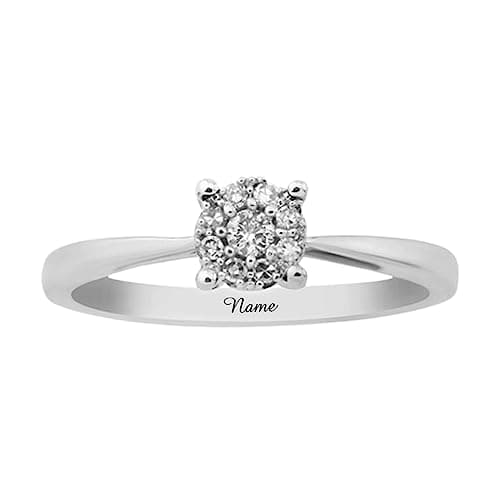 Image of SISGEM 0.11ct Natural Diamond Ring for Engagement, 9 ct White Gold Cluster Diamond Engagement Ring for Her, G, SI2, Personalised Wedding Ring, for Women Ladies Engagement Wedding (Size: S)
