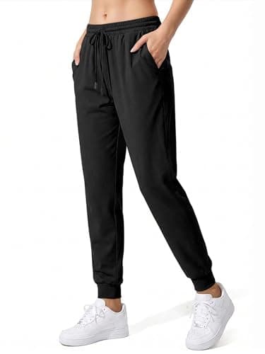 Image of KISSMODA Womens Joggers Basic Tracksuit Buttoms Elastic Waisted Drawstring Running Pants Lightweight Jogging Sweatpants Cuffed Trousers Track Pants with Pockets Black
