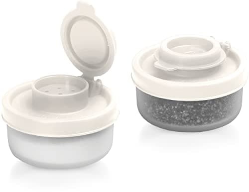 Image of Salt and Pepper Pots – Salt and Pepper Shakers in a Range of Sizes – Non-Toxic Salt and Pepper Set for Home, Camping, Picnics, Lunch Boxes – Transparent Salt Pepper Set (Small White, 2pk)