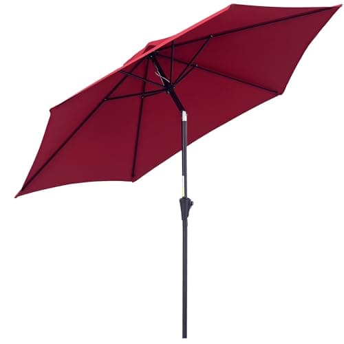 Image of Outsunny 2.7M Garden Parasol Umbrella with Tilt and Crank, Outdoor Sun Parasol Sunshade Shelter with Aluminium Frame, Wine Red