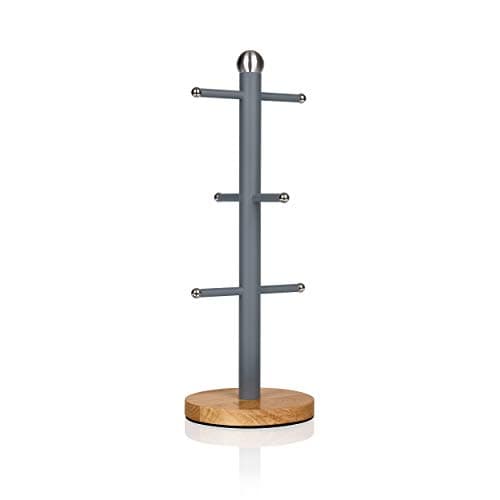 Image of Swan SWKA17510GRYN Nordic Scandi Mug Tree with Non-slip Bamboo Base, Slate Grey, Steel