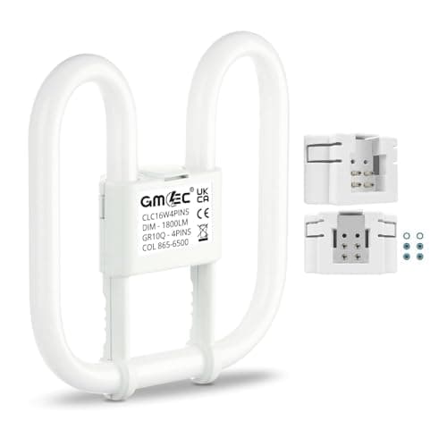 Image of GMEC GR10q 16W 4 Pin Fluorescent Bathroom Light Bulb Also for Bedroom, Kitchen, Living Room - 6500K Day Light Cool White, Energy Saving, 1800LM, 10000 Hours, Easy Installation