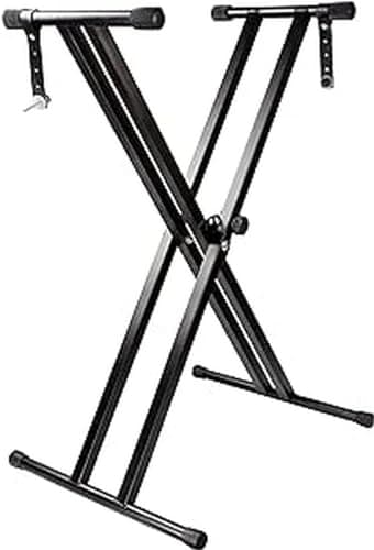 Image of RockJam X Frame Keyboard Stand Adjustable Portable – Double Braced Digital Piano Stand with Quick Release Height Adjustment, Foldable Design, Includes Lessons & Support Straps