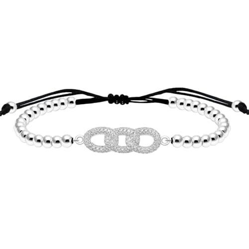 Image of Tobestu Silver Plated Cubic Zirconia Three Interlocking Circles Bead Bracelet Adjustable Friendship Family Teamwork Jewelry for Women YA4916