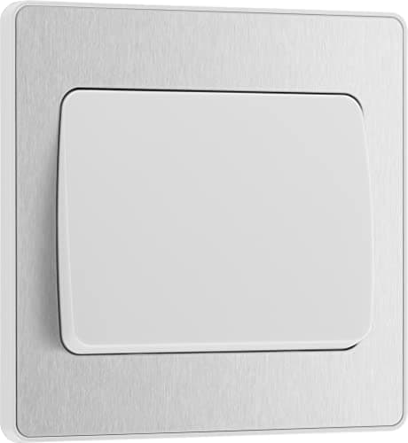 Image of BG Electrical Single Wall Light Switch, Wide Rocker, 2 Way, Screwless Front Plate, Round Edges, Evolve, Brushed Steel, 20A, 16AX, PCDBS12WW