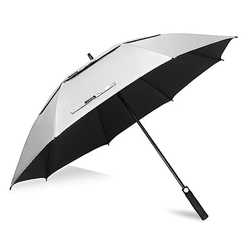 Image of ZOMAKE UV Golf Umbrella for Sun Protection,Large Sun Umbrella Windproof and Rainproof Strong UPF 50+,Reflective Golfing Brolly 62In Unbreakable for Men Women (Silver/Black)