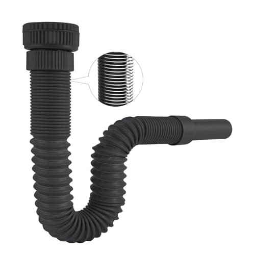 Image of Hibbent Flexible Waste Pipe with Reinforced Steel Wire & Adapter, Fits G1 1/4" & G1 1/2" Sinks, Odour-Proof Sink Trap/P-Trap for Bathroom & Kitchen, Black
