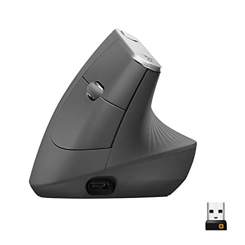 Image of Logitech MX Vertical Ergonomic Mouse, Multi-Device, Bluetooth or 2.4GHz Wireless with USB Unifying Receiver, 4000 DPI Optical Tracking, 4 Buttons, Fast Charging, Laptop/PC/Mac/iPad OS- Black