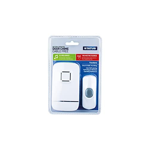 Image of STATUS Wireless Door Bell White | Waterproof Ring Door Chime | 150 Meters Range with 32 Melodies | SDC5