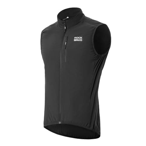 Image of ROCKBROS Thermal Cycling Gilet Windproof Lightweight Breathable Sleeveless Jacket, Foldable Storage Comfortable Warm Cycling Vest with Rear Pocket for Outdoor Running Hiking Climbing, Blcak M