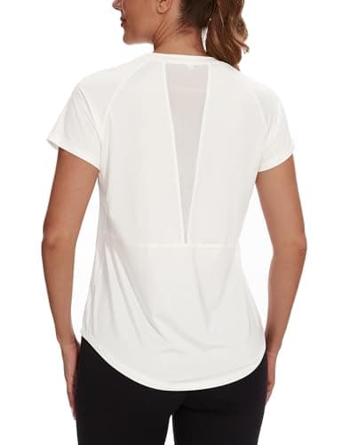 Image of Gyabnw Gym Tops Women Workout Yoga Running Top Quick Dry Sports T-Shirt Ladies Crew Neck Short Sleeve Tee Shirts White