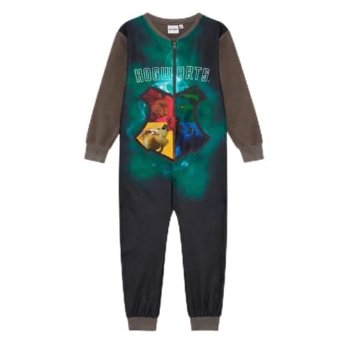 Image of Harry Potter Official Boys Onesie, Sleepsuit, All in One Pyjamas Featuring Hogwarts House Crests, Grey, Age 5-6 Years
