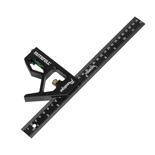 Image of Faithfull Prestige Combination Square Black Aluminium 300mm (12in) – Multi-Function Measuring & Layout Tool with Spirit Level & Marking Scribe for Woodworking & Metalwork