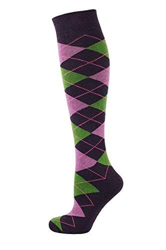 Image of Nicky Adams Countrywear Argyle Riding Socks | Unisex Knee-High Equestrian Cotton Socks | Breathable & Stylish Diamond Pattern | Ideal for Horse Riding & Outdoor Activities (Burgundy Pink)