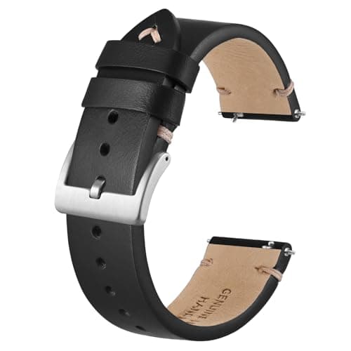 Image of BISONSTRAP Distressed Leather Watch Strap, Watch Replacement Bands for Men, Quick Release Spring Bars, 20mm, Black (Silver Buckle)