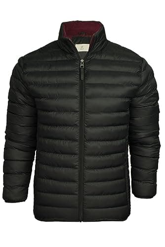 Image of Xact Men's Insulated Funnel Neck Quilted Puffer Jacket, Soft Fleece-Lined Collar, Front Zipped Hand Pockets (Jet Black) L