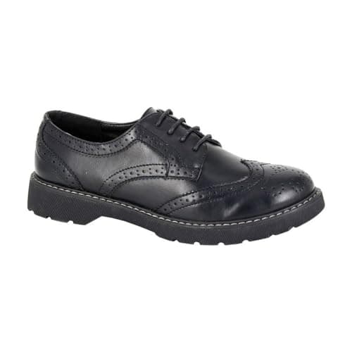Image of Boulevard Lace Up Brogues: Black PU Perforated Design Round Toe Low Cut 7 UK