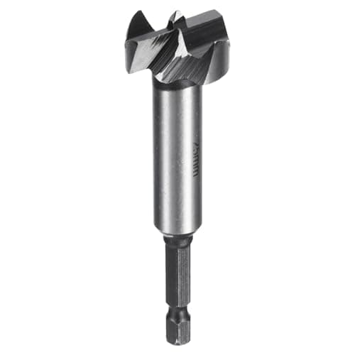 Image of sourcing map Forstner Drill Bit 1"(25mm) Carbon Steel Single Tooth Flat Wing Wood Drilling Forstner Bit Hinge Cutter with 1/4" Hex Shank for Hardwood Softwood Plywood Woodworking