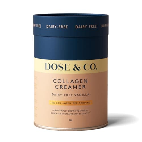 Image of Dose & Co Dairy-Free Vanilla Collagen Creamer, 340g | Bovine Hydrolysed Collagen Peptides Type I & III (VERISOL®) for Skin, Hair & Nails | 12g Protein per Serving | Coffee Creamer | Halal, Gluten-Free