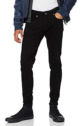 Image of ENZO Mens Super Skinny Slim Fit Stretch Denim Retro Jeans Pants (Black, 34W / 32L)