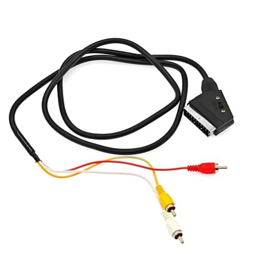 Image of JZK 1.5M SCART to 3 x RCA (yellow/white/red) male to male adapter cable, audio/video converter cord with in/out switch, SCART to composite AV connector for TV, DVD, VCR, game console