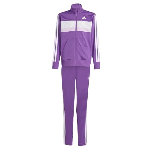 Image of adidas Unisex Kids SEASONAL ESSENTIALS TIBERIO 3 STRIPES TRICOT TRACKSUIT, active purple/white, 13-14 Years
