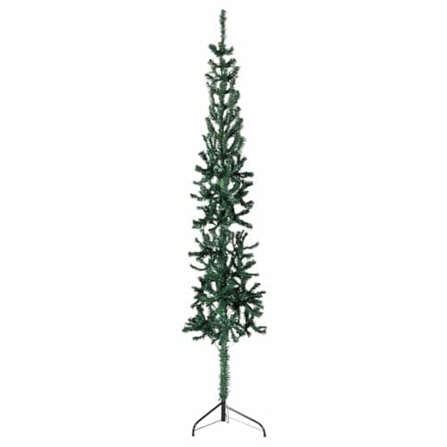 Image of vidaXL Slim Artificial Half Christmas Tree – Wall-Placed Space-Saving Christmas Decoration - Green PVC Foliage and Sturdy Steel Stand - 150 cm Tall