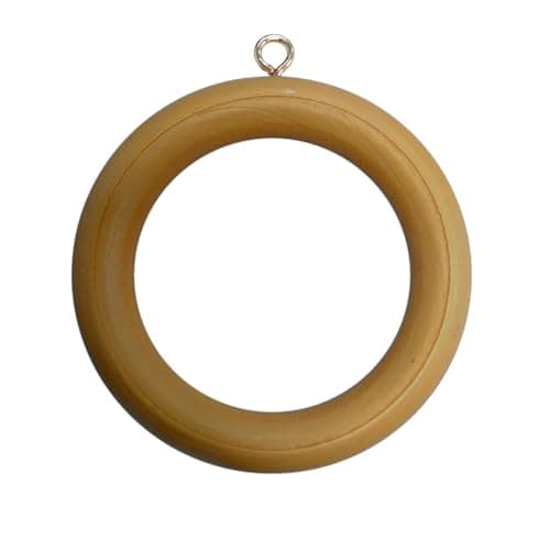 Image of Merriway BH05955 (10 Pcs) Wooden Curtain Drapery Pole Rod Rings with Screw Eye, Inner Diameter 45 mm (1.3/4 Inch) Outer Diameter 64 mm (2.1/2 Inch), Medium Brown - Pack of 10 Pieces