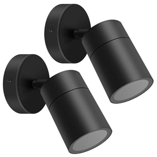 Image of Kerry Outdoor Wall Lights, IP65 Waterproof Outside Lighting Mains Powered, External Black Stainless Steel Adjustable Spotlights, Exterior Wall Mount Downlight for Front Door, Proch -2 Pack(Bulb Excl.)