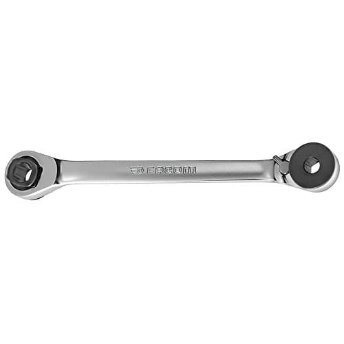 Image of FACOM - 1/4 Inch/5/16 Inch Bit Support Ratchet Wrench - 65.PE - Suitable for Aeronautical Fasteners - Clip Support - 5° Angle of Return - 15° Angled and Knurled Head - Satin Chrome