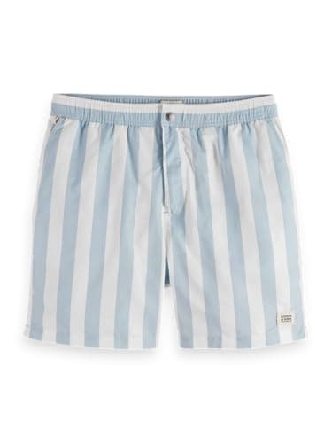 Image of Scotch & Soda Men's Mid Length Swimshort Board Shorts, Sky Blue Stripe, XXL