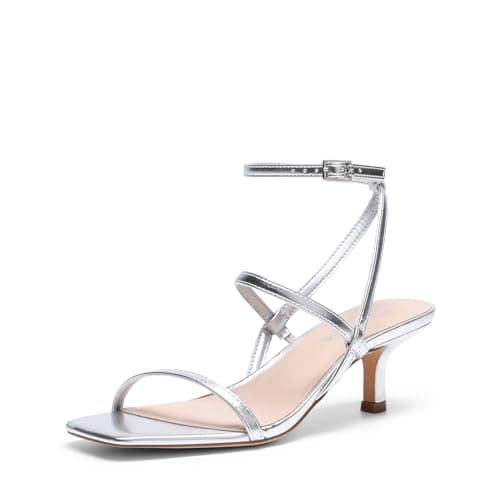 Image of DREAM PAIRS Kitten Heels for Women, Strappy Square Open Toe Ankle Buckle Heeled Sandals Wedding Party Dress Shoes,Size 7.5,Silver,SDHS26004W